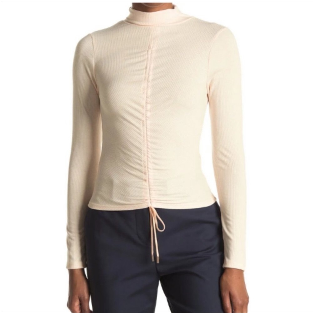 Afrm Cream Beige Long Sleeve Ruched Front Drawstring Top Women’s Size Xs NWT v6x